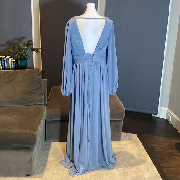 Women’s V-Neck Chiffon Full Length Bridesmaid Dress Corset Back Leg Slit Size 14 - Picture 6 of 13